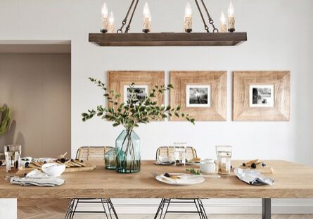 Warm wood accent dining 